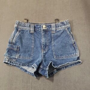 Bluenotes Cargo Shorts Womens Small‎ Blue Denim Elastic Waist Carpenter Utility
